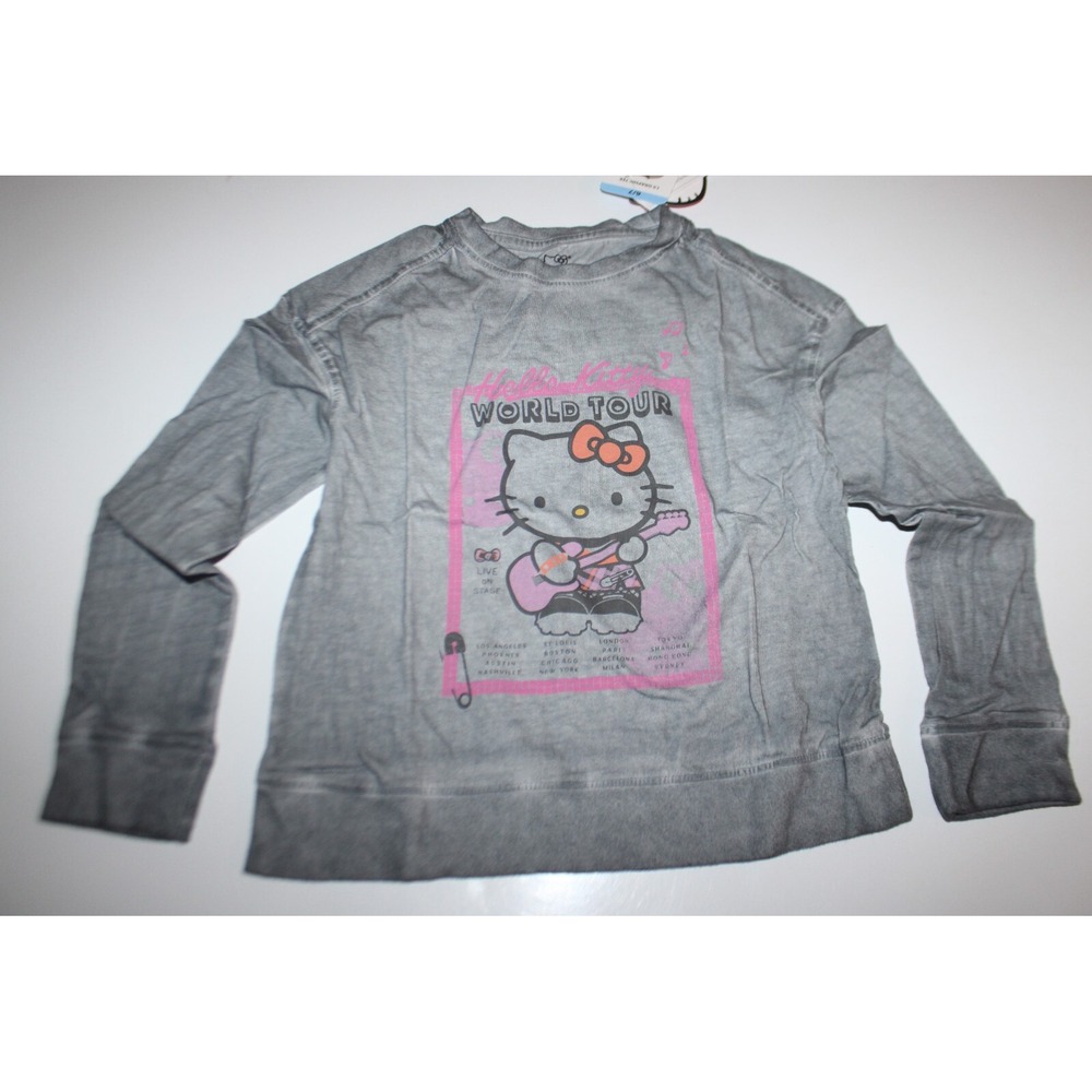 Hello Kitty Girls 6/7 Long Sleeves Gray T Shirt World Tour Graphics New